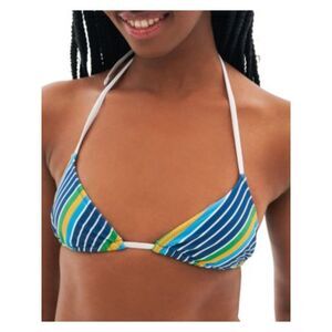 TROPIC OF C Women's Navy Striped Tie Back Praia Triangle Swimwear Top XS